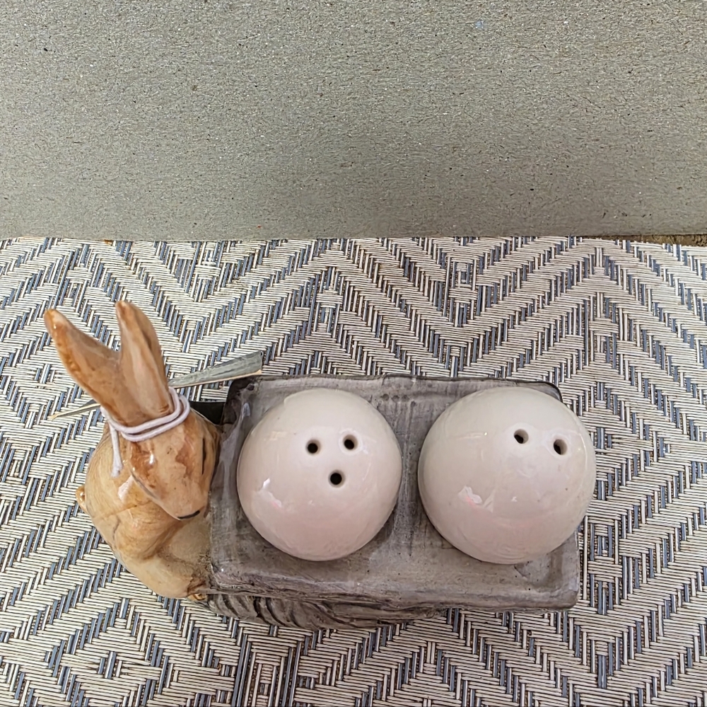 Creative Co-Op Rabbit With Egg Salt Pepper Shaker Set #127 - Picture 2 of 9